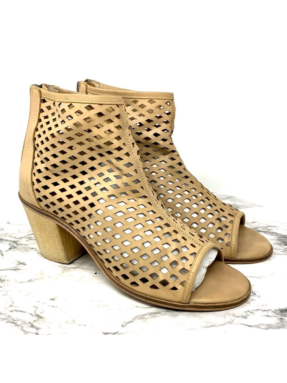 Anthropologie Kelsi Dagger Kyoto Cutout Tan Leather Boots 7.5 Avant Garde Edgy